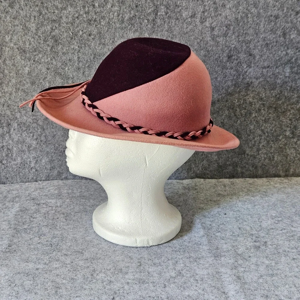 Kurt Jr. Two Tone Pink Purple Felt Fedora Wide Brim Hat Braided Band Colorblock